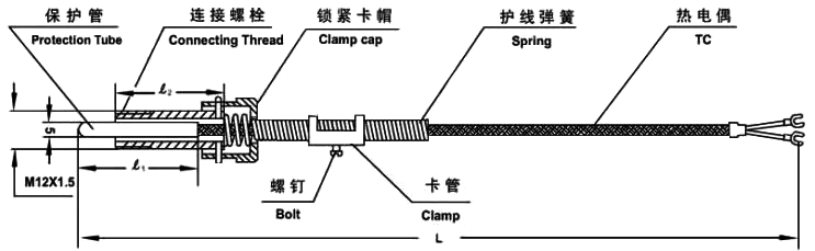 壓簧熱電偶結構尺寸圖 壓簧熱電偶結構尺寸圖